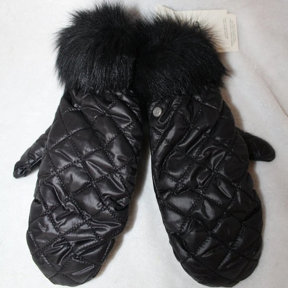 NWT UGG QUILTED BLACK FUR LINED SHEARLING MITTENS - Picture 1 of 5